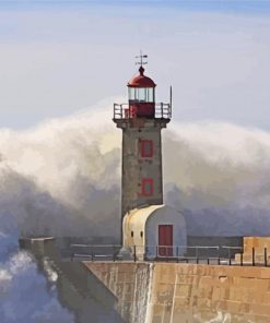 Lighthouse Storm At Sea paint by number