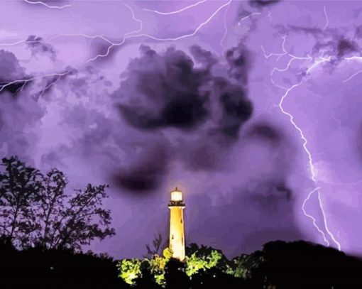 Lighthouse With Lightning Bolt paint by number