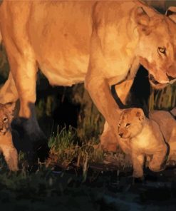 Lioness And Baby Cubs paint by number