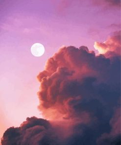 Moon And Clouds In A Pink Sky paint by number