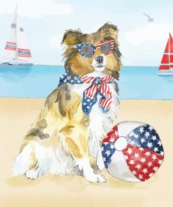 Patriotic Dog In Beach paint by number