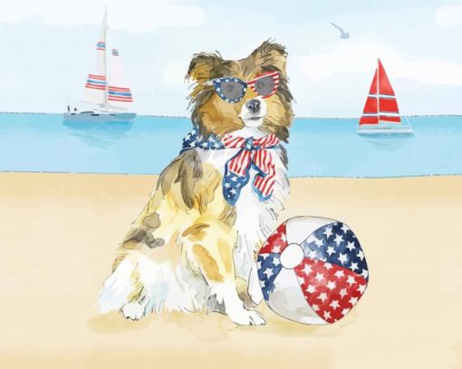 Patriotic Dog In Beach paint by number