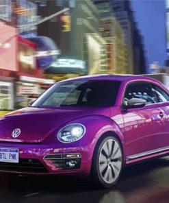 Purple Volkswagen Beetle On Road paint by number