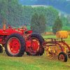 Red Tractor In Hay Field paint by number