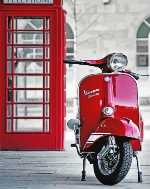 Red Lambretta Motorcycle paint by number