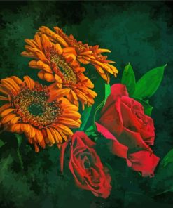 Sunflower And Rose Flowers Art paint by number