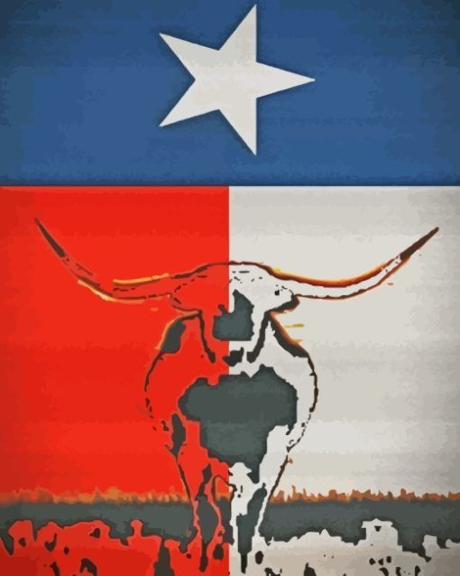 Texas Longhorn Flag Poster paint by number