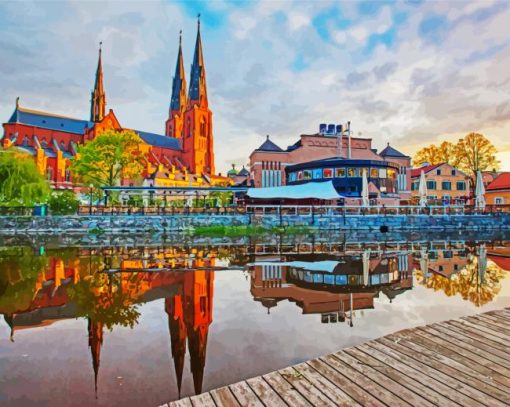 Uppsala Buildings Reflection paint by number