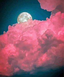 Aesthetic Pink Cloud And Moon paint by number