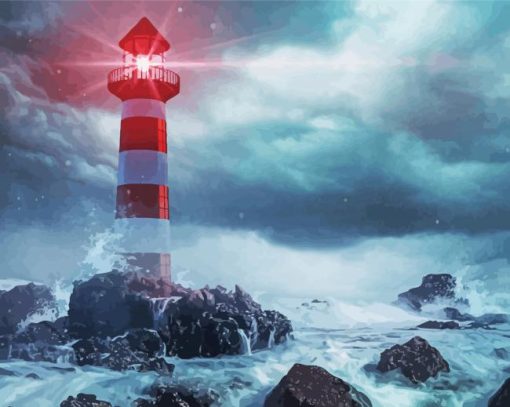 Aesthetis Light House And Storm paint by number