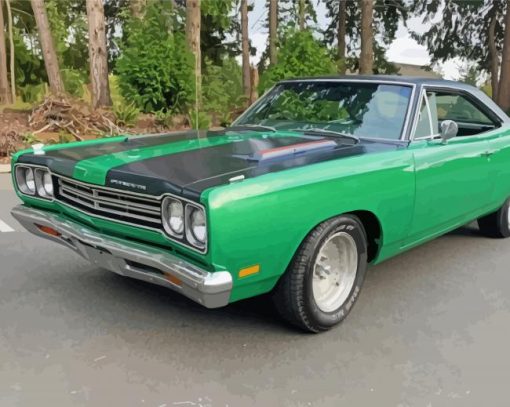 Green 1969 Plymouth Roadrunner paint by number