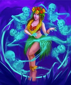 Hawaiian Dancer With Skulls paint by number