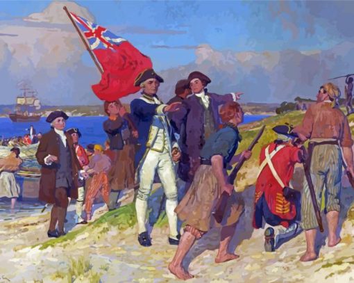 Landing Of Captain Cook At Botany Bay 1770 By Emanuel Phillips Fox paint by number