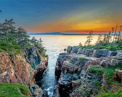 Landscape Acadia National Park Bar Harbor paint by number