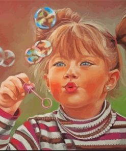 Little Girl Blowing Bubble Art paint by number