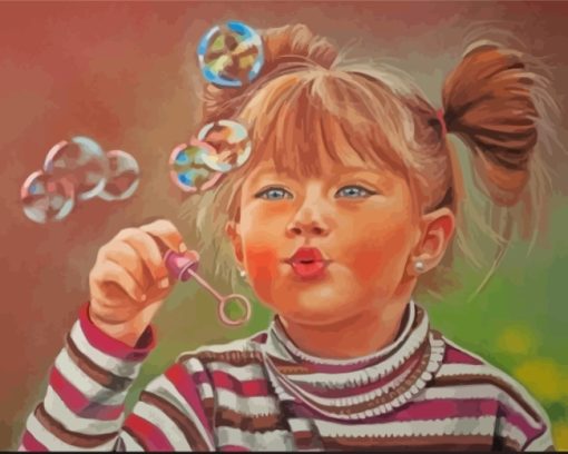 Little Girl Blowing Bubble Art paint by number