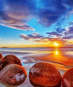 Moeraki Boulders New Zealand Sunset paint by number