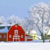 Red Barn With Winter Snow paint by number