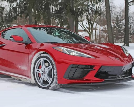 Red Chevy Corvette Stingray paint by number