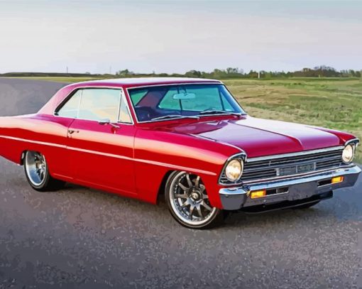 Red Chevy Nova paint by number