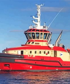 Red Tug Boat paint by number