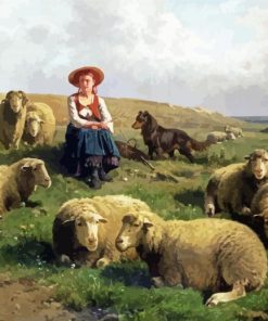 Sheep Farmer Girl Art paint by number