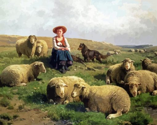 Sheep Farmer Girl Art paint by number