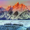 Snowy Teton Mountains paint by number