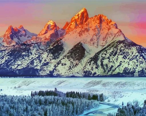 Snowy Teton Mountains paint by number