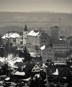 Snowy Buildings Regensberg paint by number