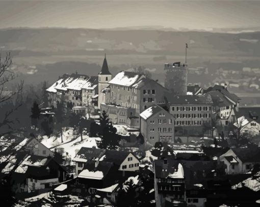 Snowy Buildings Regensberg paint by number