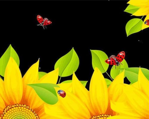 Sunflowers Ladybugs paint by number