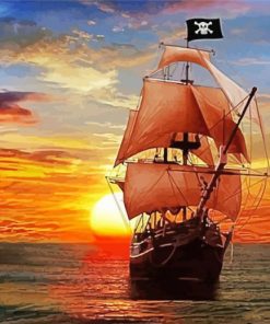 Sunset Pirate Ship Paint by number