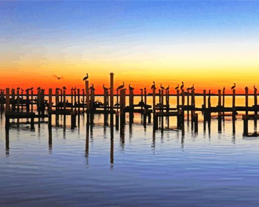 Sunset Silhouette In Gulf Of Mexico paint by number