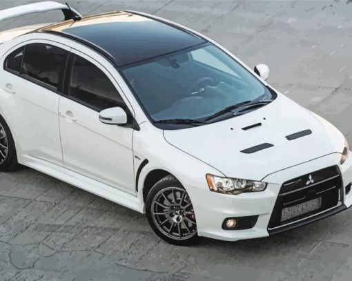 White Mitsubishi Evo paint by number