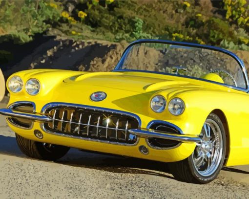 Yellow 58 Chevrolet Corvette paint by number