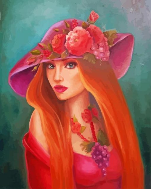 Aesthetic Woman In Pink Hat Art paint by number