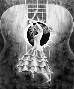 Black And White Flamenco Guitar And Dancer paint by number