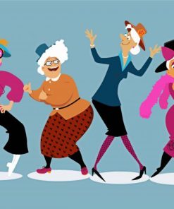 Cartoon Old Ladies Dancing paint by number