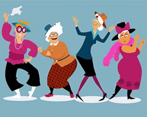 Cartoon Old Ladies Dancing paint by number