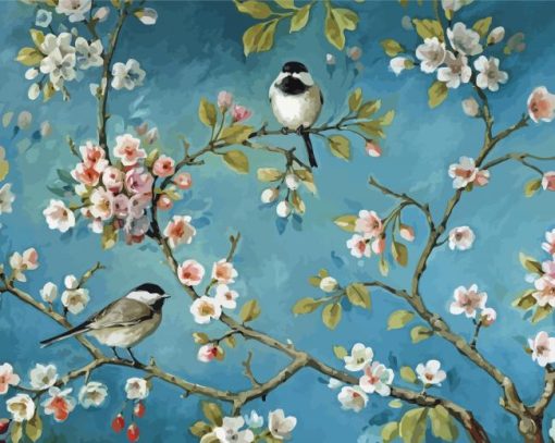 Cheery Blossom With Vintage Birds paint by number