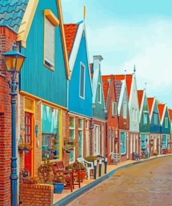 Colorful Buildings In Volendam paint by number