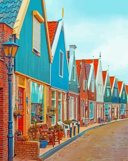 Colorful Buildings In Volendam paint by number