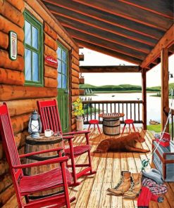 Dog In Cabin Porch Paint by number