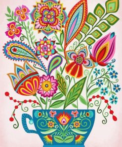 Folk Teacup Flowers paint by number