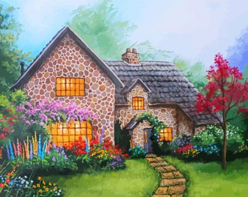 Forest Stone Cottage Paint by number