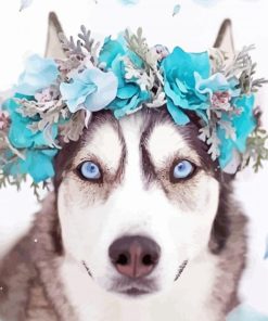 Husky With Flowers Crown paint by number