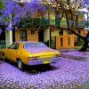 Jacaranda Tree And Yellow Car paint by number