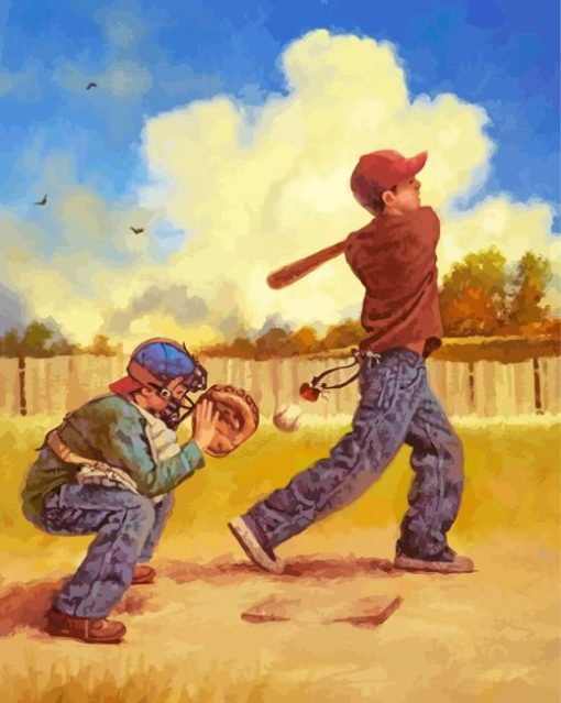 Kids Playing Baseball paint by number