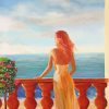 Lady In White On Balcony Art paint by number